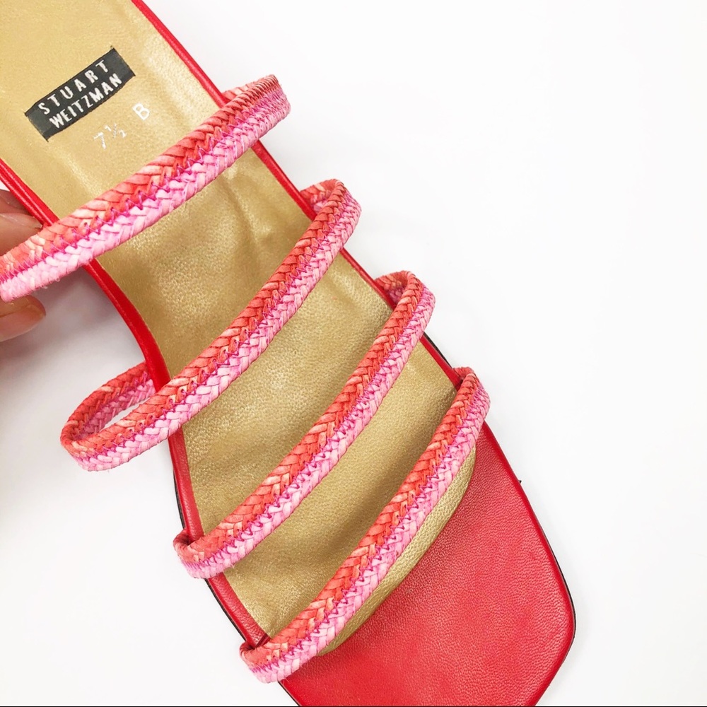 Stuart Weitzman Red Raffia Strappy Slides - Picture 6 of 11